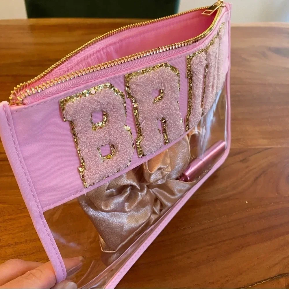 Bridal Wedding Clear Travel Carry Pouch with Fuzzy Patches - Bag ONLY